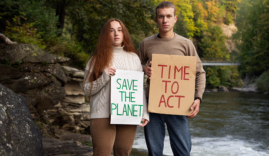 Environmental activists with signs